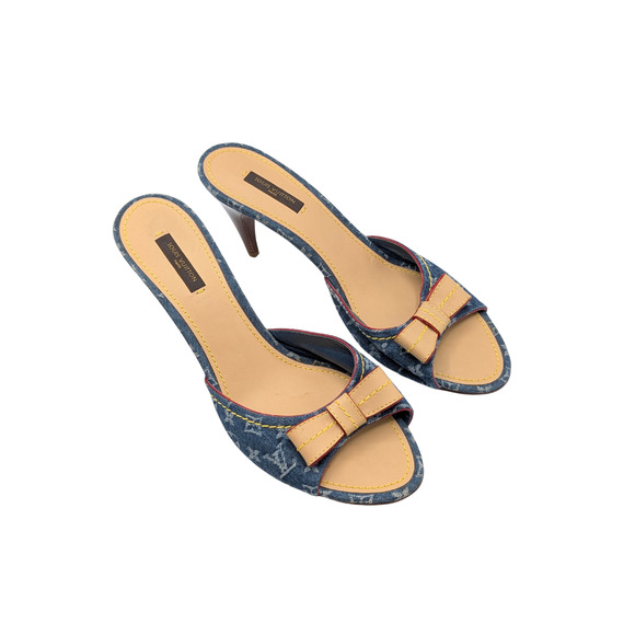 Louis Vuitton Denim Monogram Bow Mules Size 41 - Picture 1 of 7